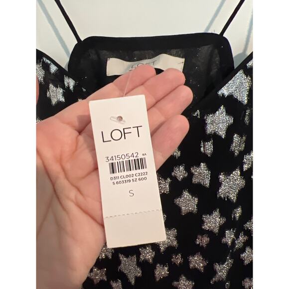 NWT LOFT Shimmer Star Embellished Sleeveless Cami Top Black/Silver Womens Size S - Picture 4 of 6